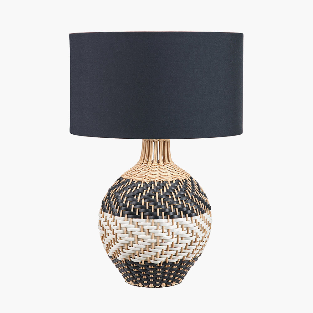 Rowan Natural Rattan Black & White Woven Table Lamp
